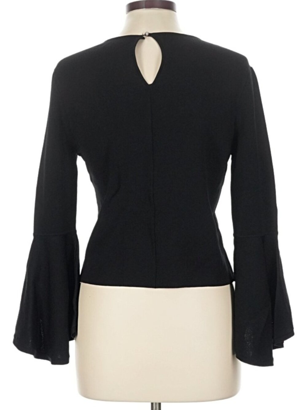 Eliza J Black Bell Sleeve Knit Top Keyhole Back Size L - Picture 4 of 8